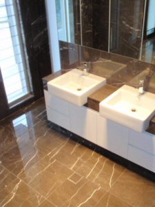 double bowl custom vanity design on a plinth