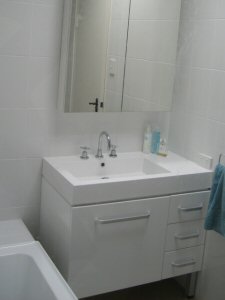 custom vanity with shave cabinet polished edge mirrored doors